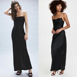 NWT RETROFETE Satin Pearl Halter Strap Sleeveless Draped Open Back Maxi Dress XS